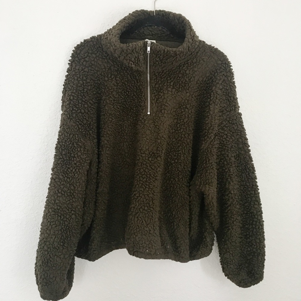 H&M Olive Green Teddy Half Zip
